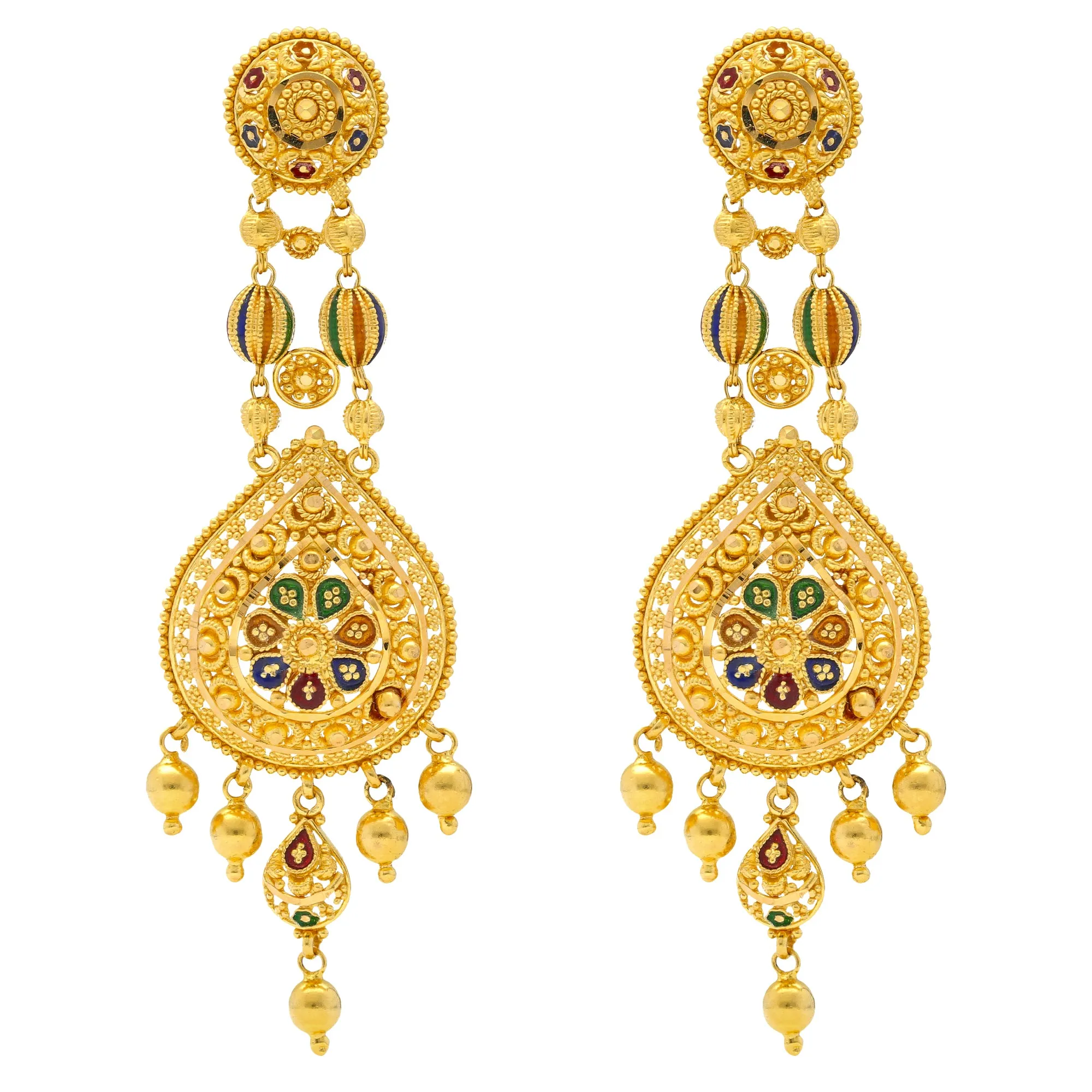 22K Yellow Gold Meenakari Earrings (21.2gm)