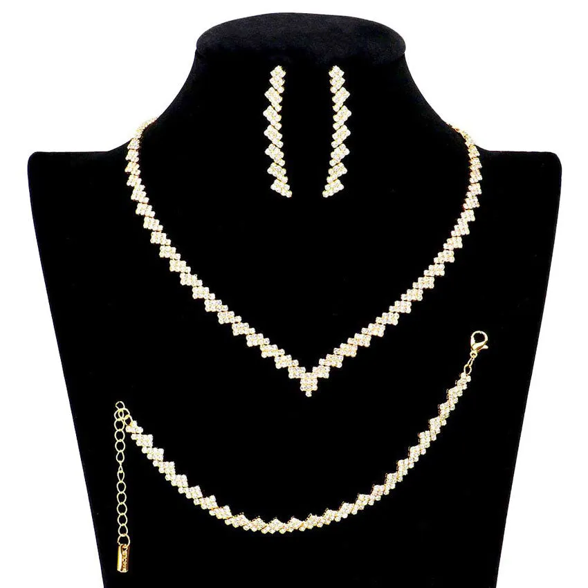 3PCS Rhinestone Pave Necklace Jewelry Set