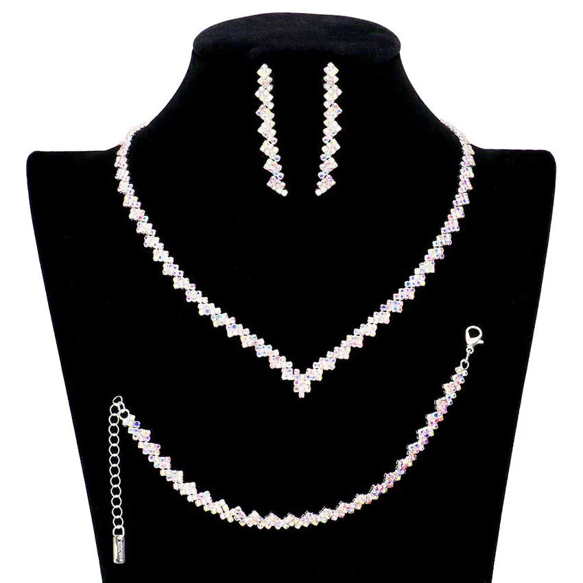 3PCS Rhinestone Pave Necklace Jewelry Set