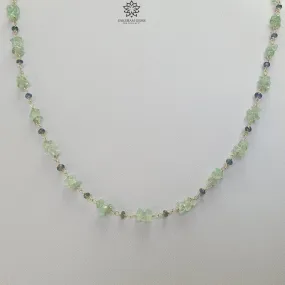 925 Sterling Silver Green Emerald And Blue Sapphire Gemstones Chain NECKLACE 8.00gms Natural Uncut Beads Necklace 17"