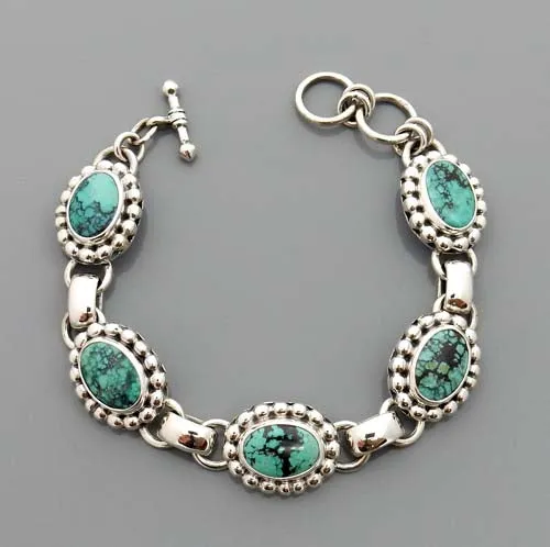 Adjustable Handmade Sterling Silver Turquoise Link Bracelet