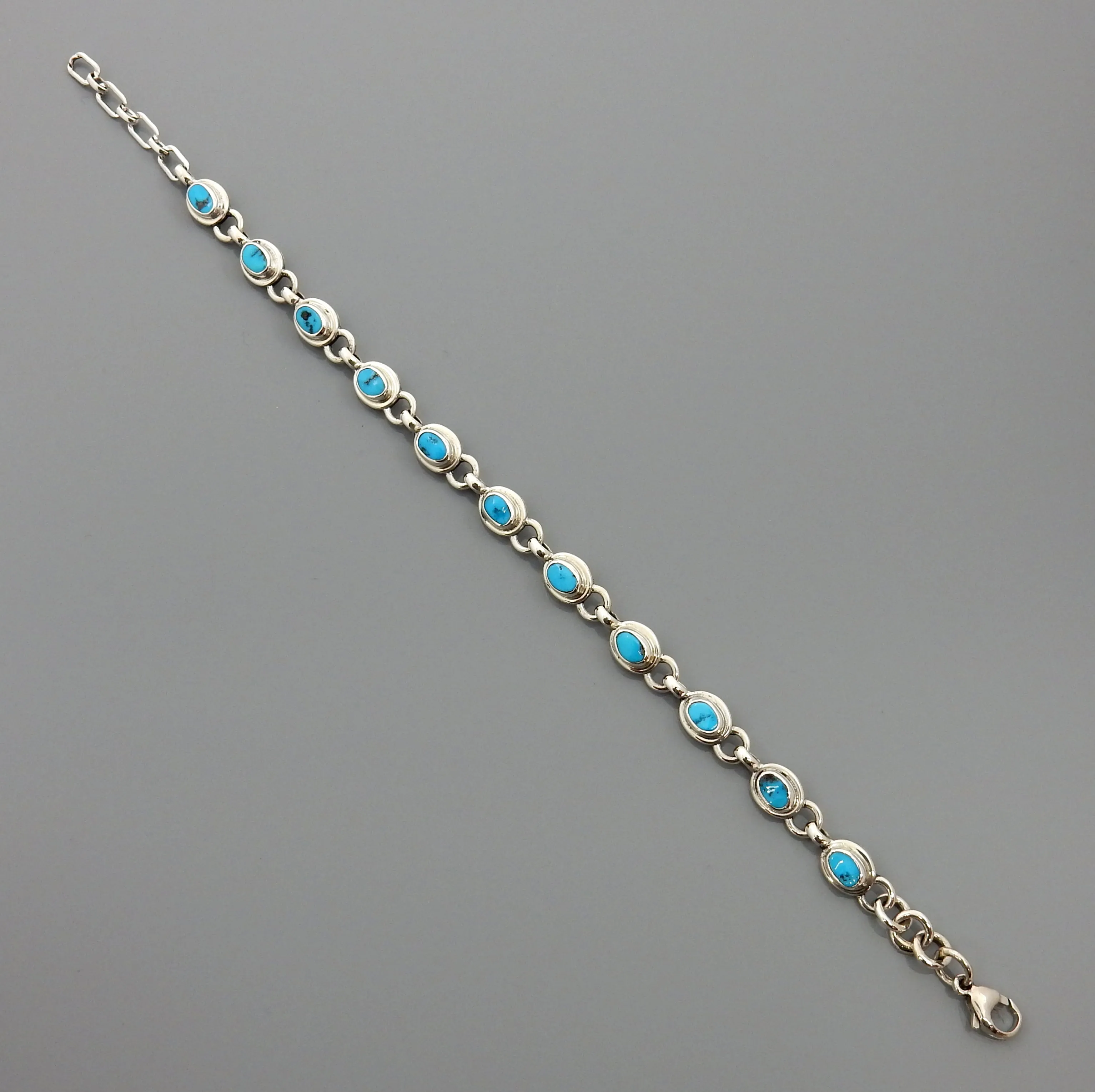 Adjustable Sterling Silver Blue Turquoise Link Bracelet