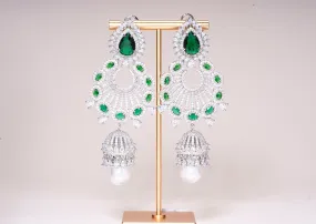 Alara Emerald Green & White Gold Statement Indian Jewelry Earrings Rose Gold - Jaipur Rose Modern Luxury Designer Indian Jewelry