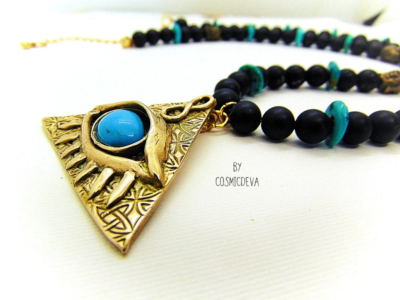 All Seeing Eye With Turquoise  Bronze Necklace