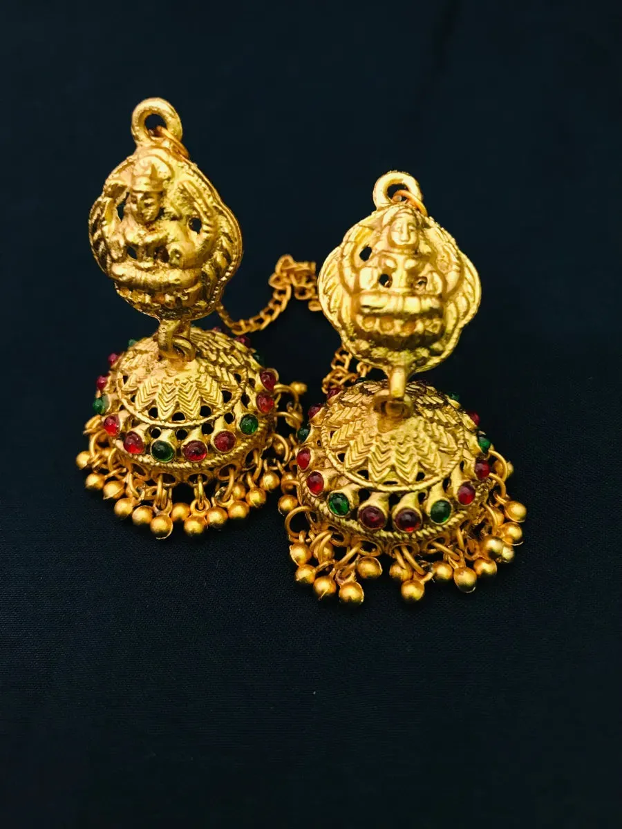 Antique Gold Matte Finished Traditional Kasu Mala Haram With Heavy Lakshmi Pendant Bridal Set