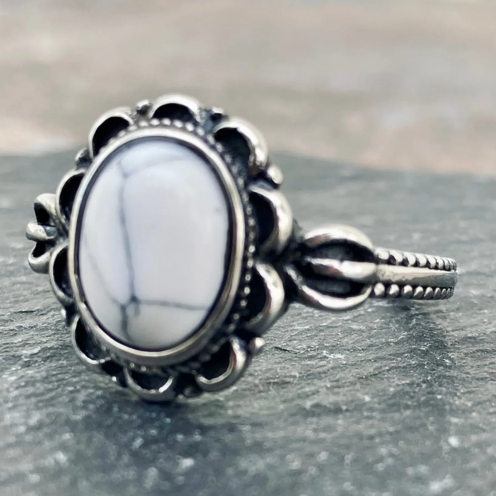 Antique White Stone Ring - R235