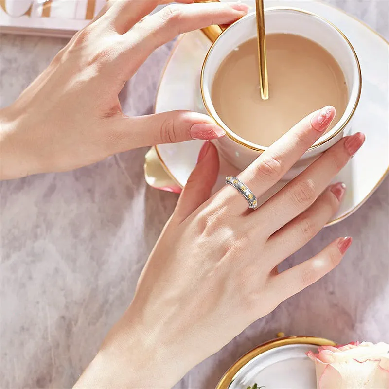 Anxiety Spinner Rings Sunflower Fidget Ring Rose Flower Ring Sterling Silver ADHD Stress Relieving Ring