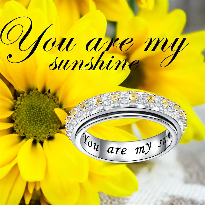 Anxiety Spinner Rings Sunflower Fidget Ring Rose Flower Ring Sterling Silver ADHD Stress Relieving Ring