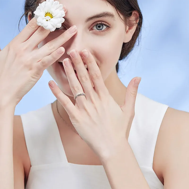 Anxiety Spinner Rings Sunflower Fidget Ring Rose Flower Ring Sterling Silver ADHD Stress Relieving Ring