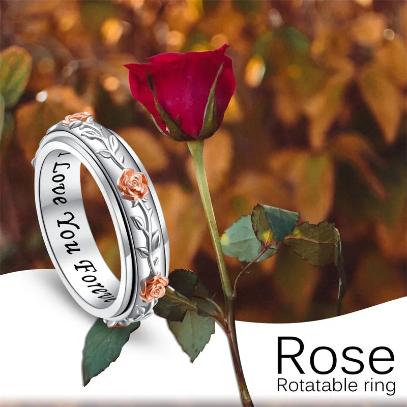 Anxiety Spinner Rings Sunflower Fidget Ring Rose Flower Ring Sterling Silver ADHD Stress Relieving Ring