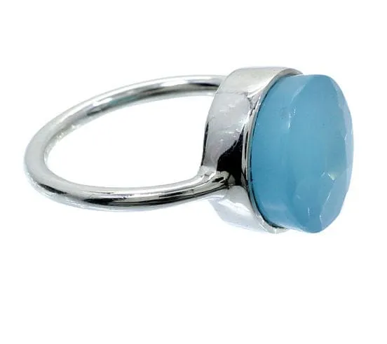 Aqua Chalcedony 925 Sterling Silver Handcraft Bezel Set Ring,  12x12mm Gemstone Jewelry, Indian Wholesale Jewelry