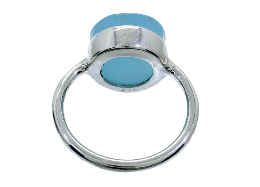 Aqua Chalcedony 925 Sterling Silver Handcraft Bezel Set Ring,  12x12mm Gemstone Jewelry, Indian Wholesale Jewelry