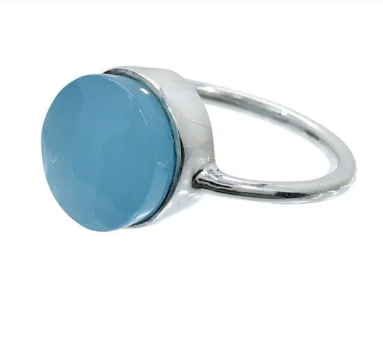 Aqua Chalcedony 925 Sterling Silver Handcraft Bezel Set Ring,  12x12mm Gemstone Jewelry, Indian Wholesale Jewelry