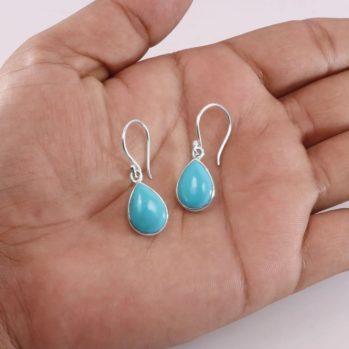 Arizona Turquoise 925 Sterling Silver Earring, Perfect Pair Teardrop Turquoise Gemstone Earring,  Women's Dangler, American Turquoise December Birthstone Earring