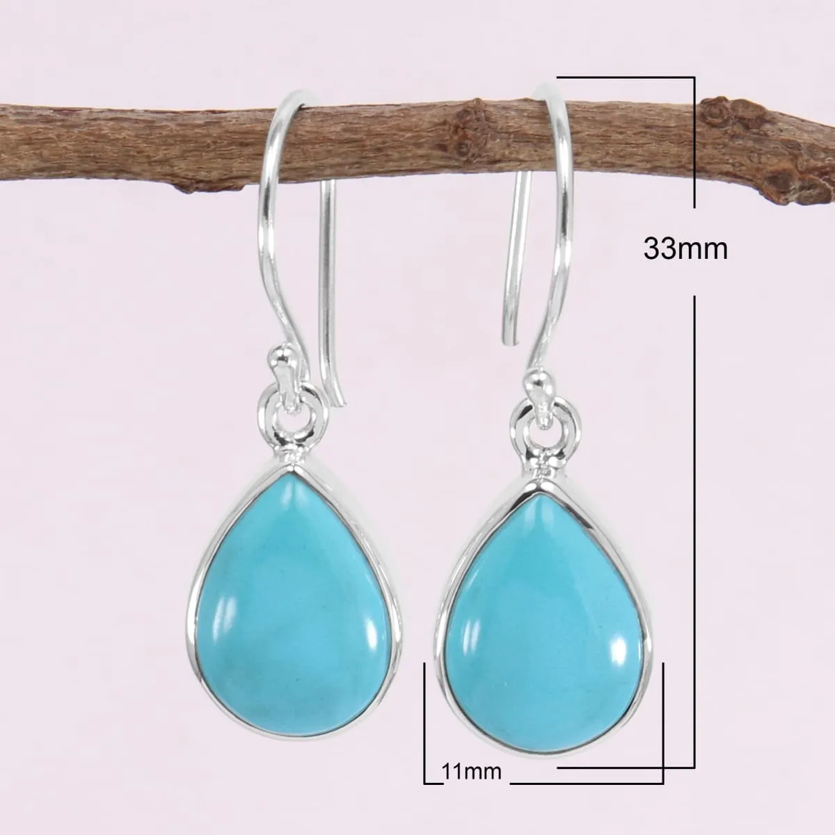 Arizona Turquoise 925 Sterling Silver Earring, Perfect Pair Teardrop Turquoise Gemstone Earring,  Women's Dangler, American Turquoise December Birthstone Earring