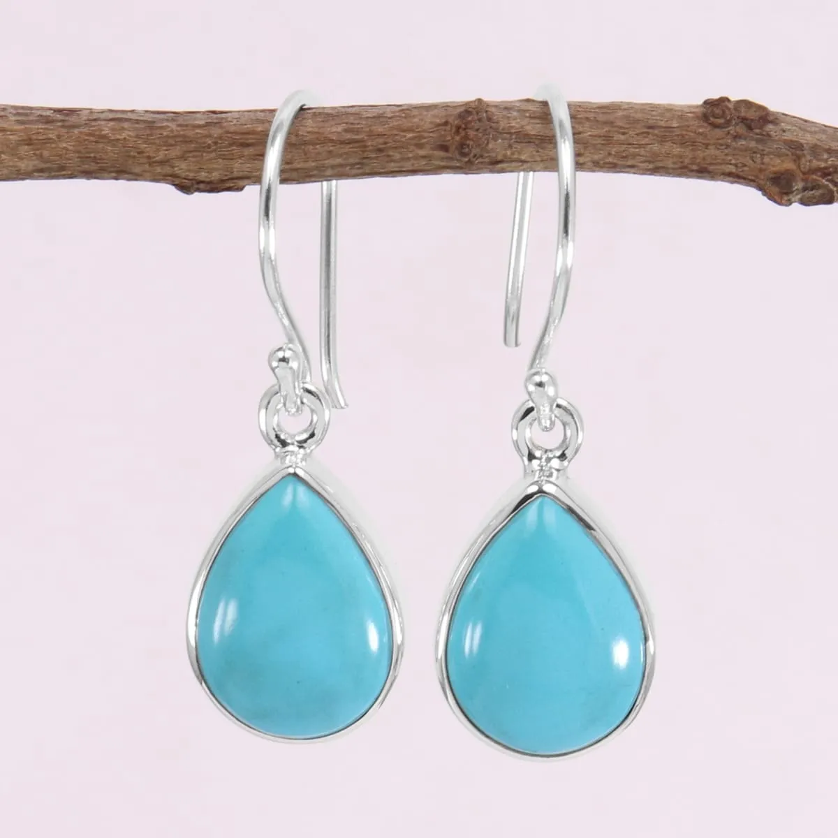 Arizona Turquoise 925 Sterling Silver Earring, Perfect Pair Teardrop Turquoise Gemstone Earring,  Women's Dangler, American Turquoise December Birthstone Earring