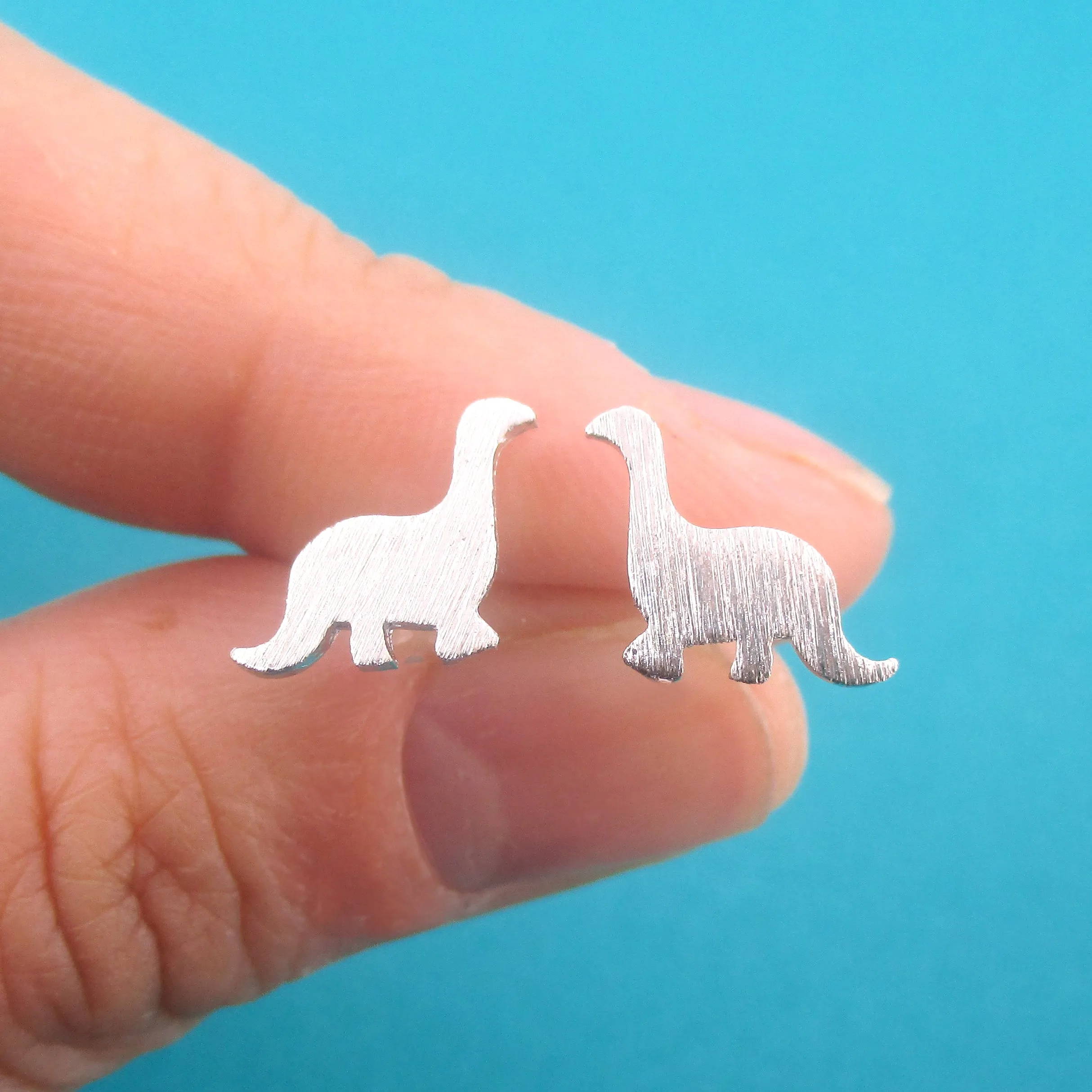 Baby Apatosaurus Shaped Prehistoric Stud Earrings in Gold Silver or Rose Gold