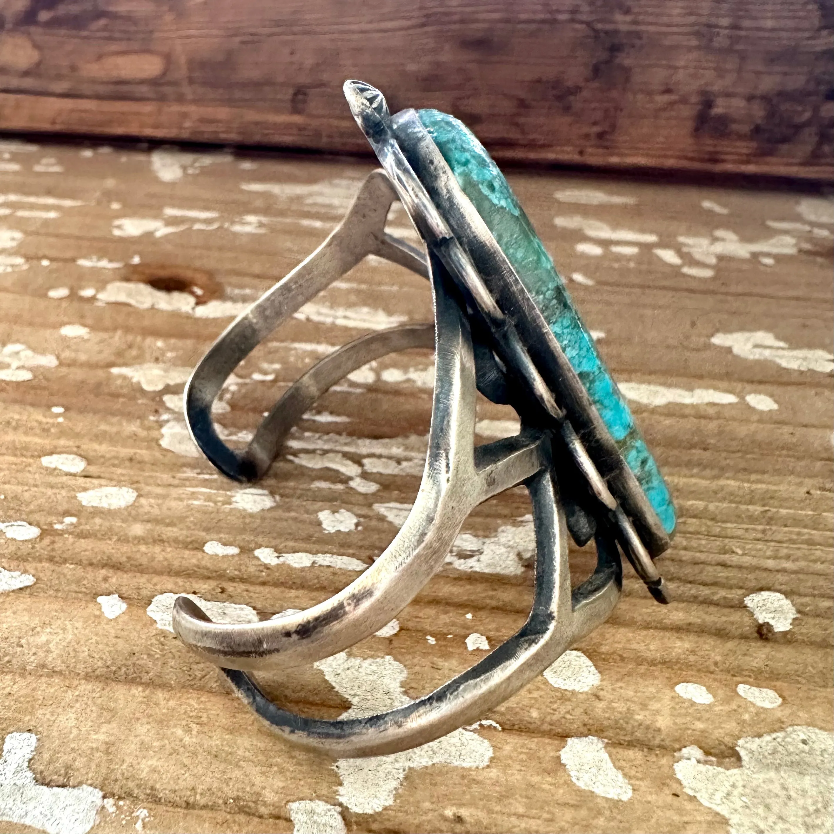 BEAMING BLUE Sterling Silver & Turquoise Navajo Cuff, Chimney Butte 88g Bracelet