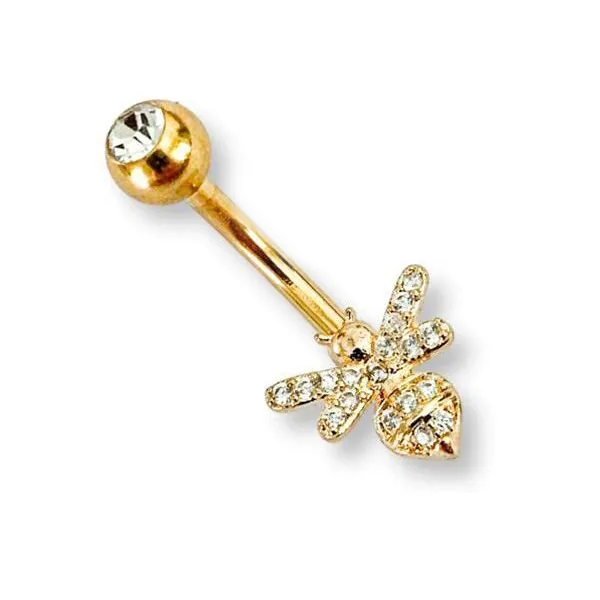 Belly Ring - Bee Clear Cubic Zirconia - Gold