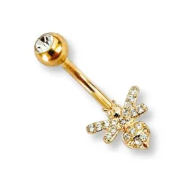 Belly Ring - Bee Clear Cubic Zirconia - Gold