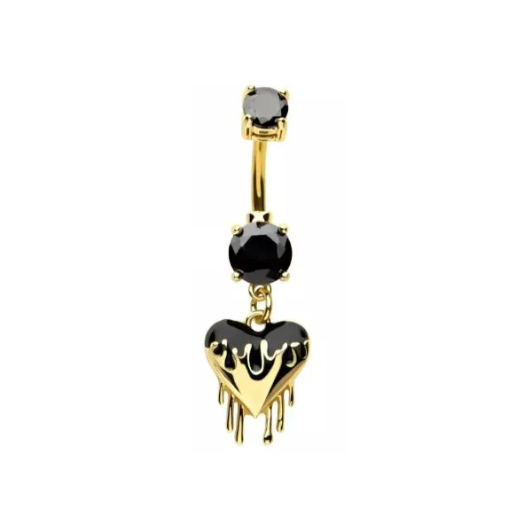 Belly Ring - Black Heart Drip - Gold