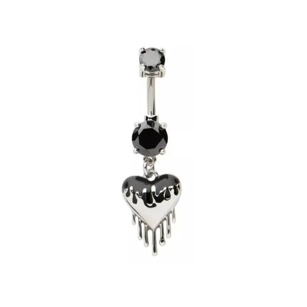 Belly Ring - Black Heart Drip - Silver