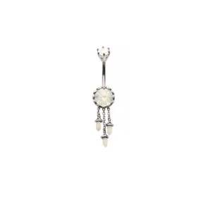 Belly Ring - Crystal White Opal