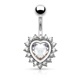 Belly Ring - Cubic Zirconia Large Heart