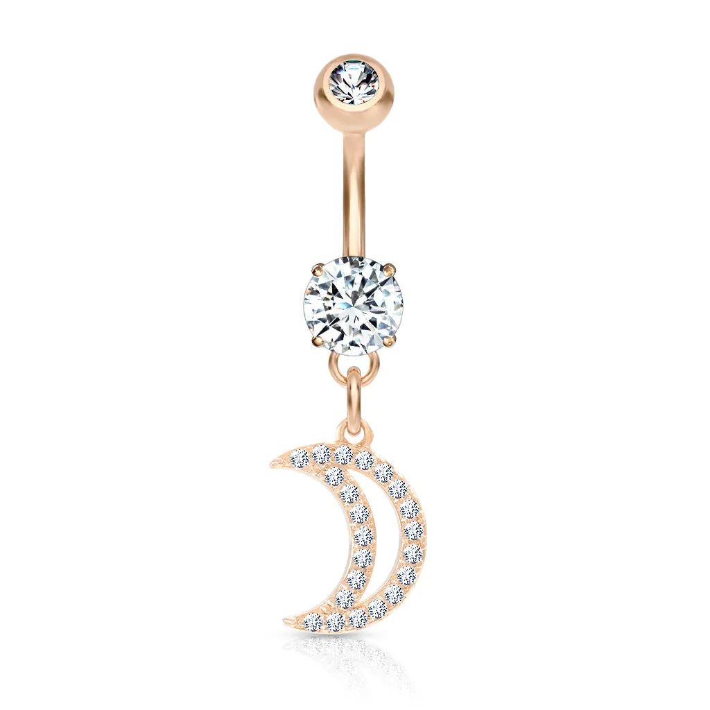 Belly Ring - Cubic Zirconia Moon - Rose Gold