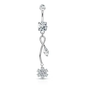 Belly Ring - Flower Cubic Zirconia Pink Cent