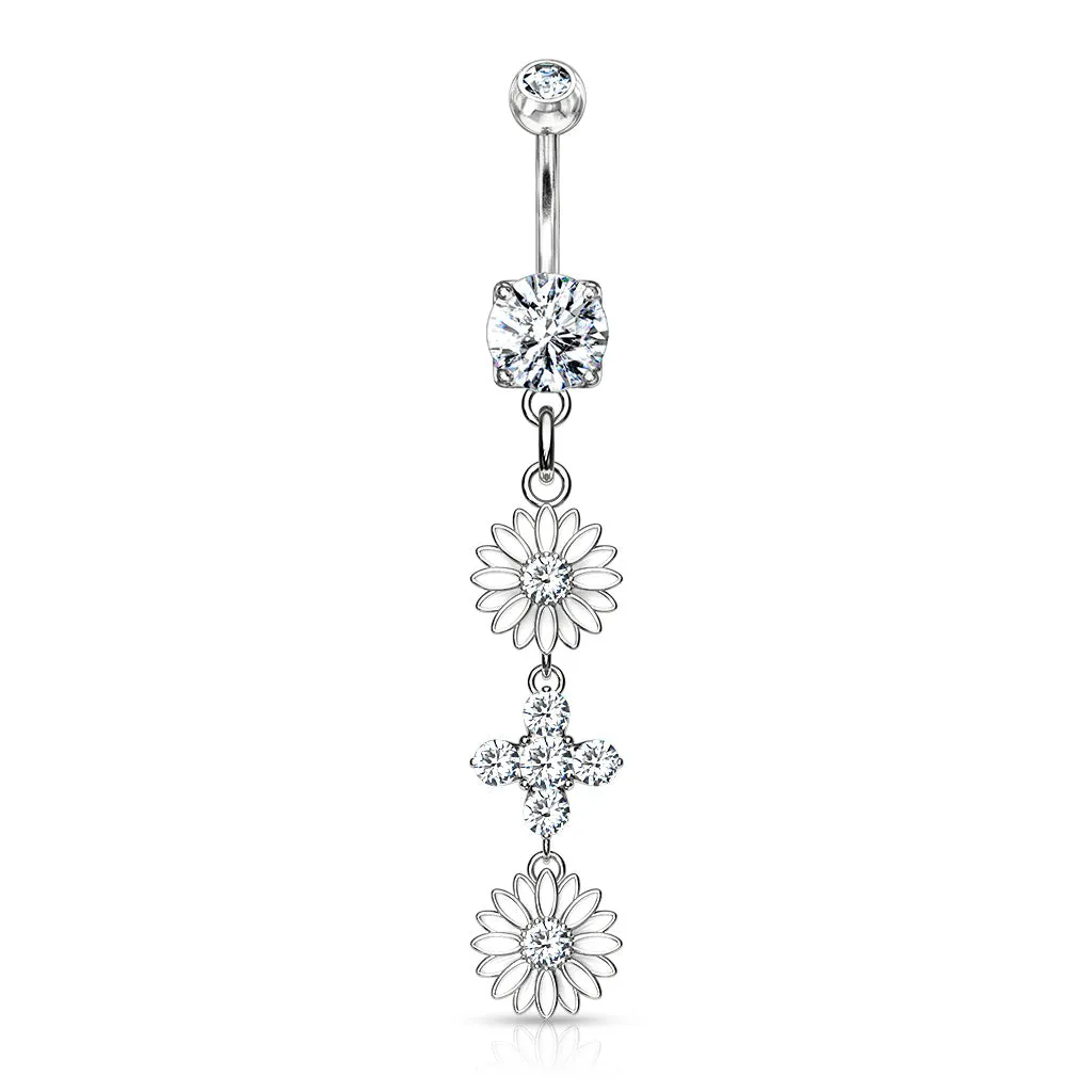 Belly Ring - Flower Double Clear