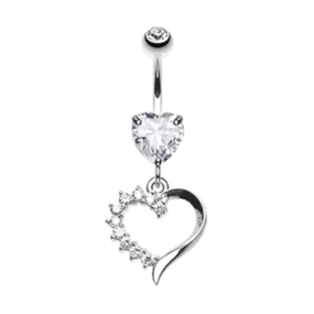 Belly Ring - Heart Cubic Zirconia Gems