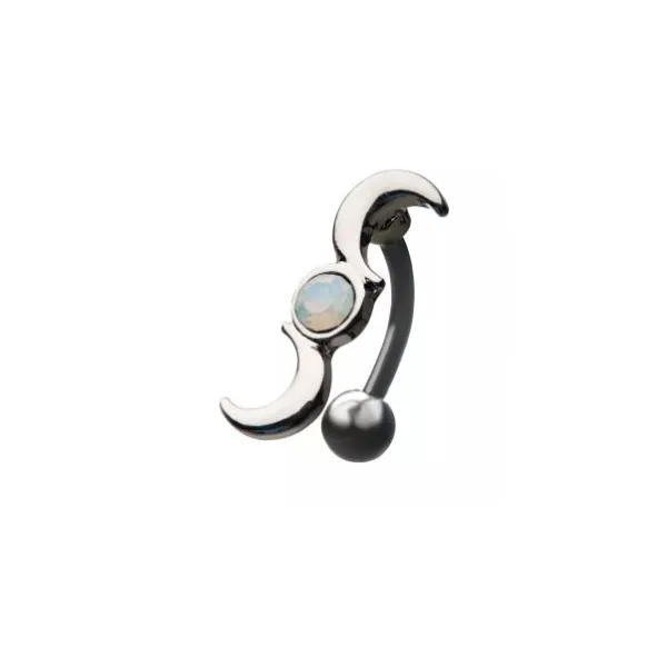 Belly Ring - Top Down Moon Phase Navel with White Opalite Gem Middle for Moon