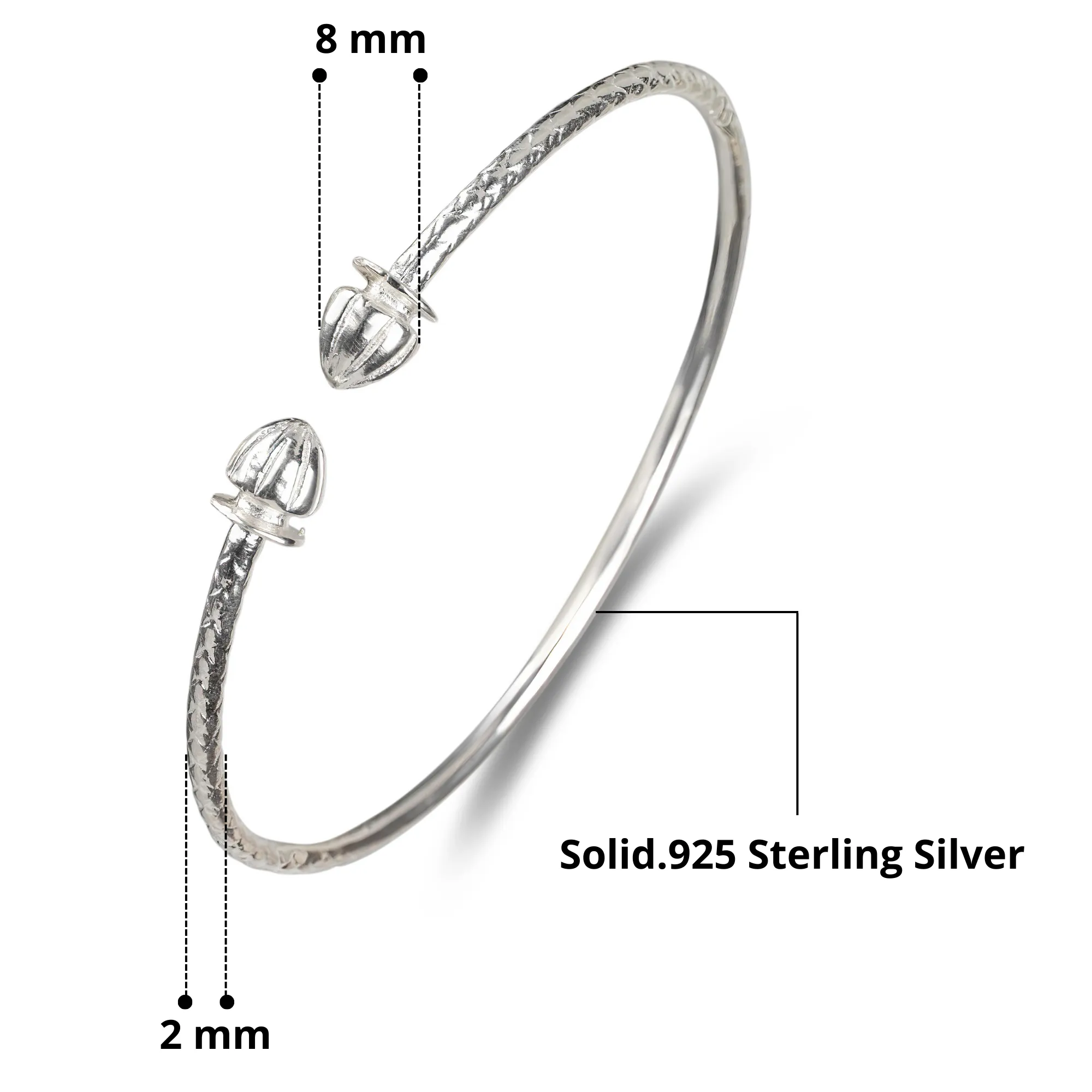 Better Jewelry Acorn .925 Sterling Silver West Indian Bangle, 1 piece