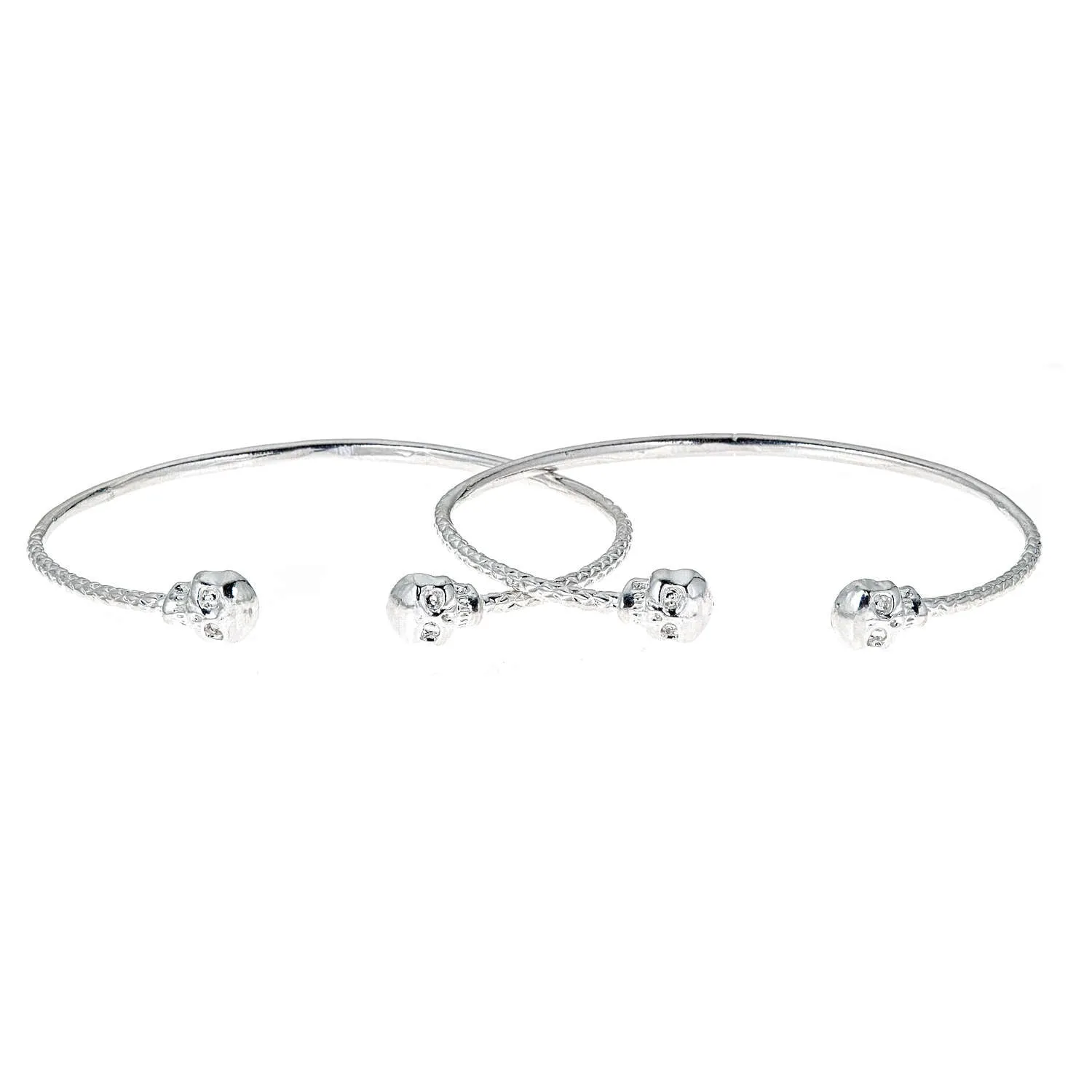 Better Jewelry, Skull Ends .925 Sterling Silver West Indian Bangles, 1 pair