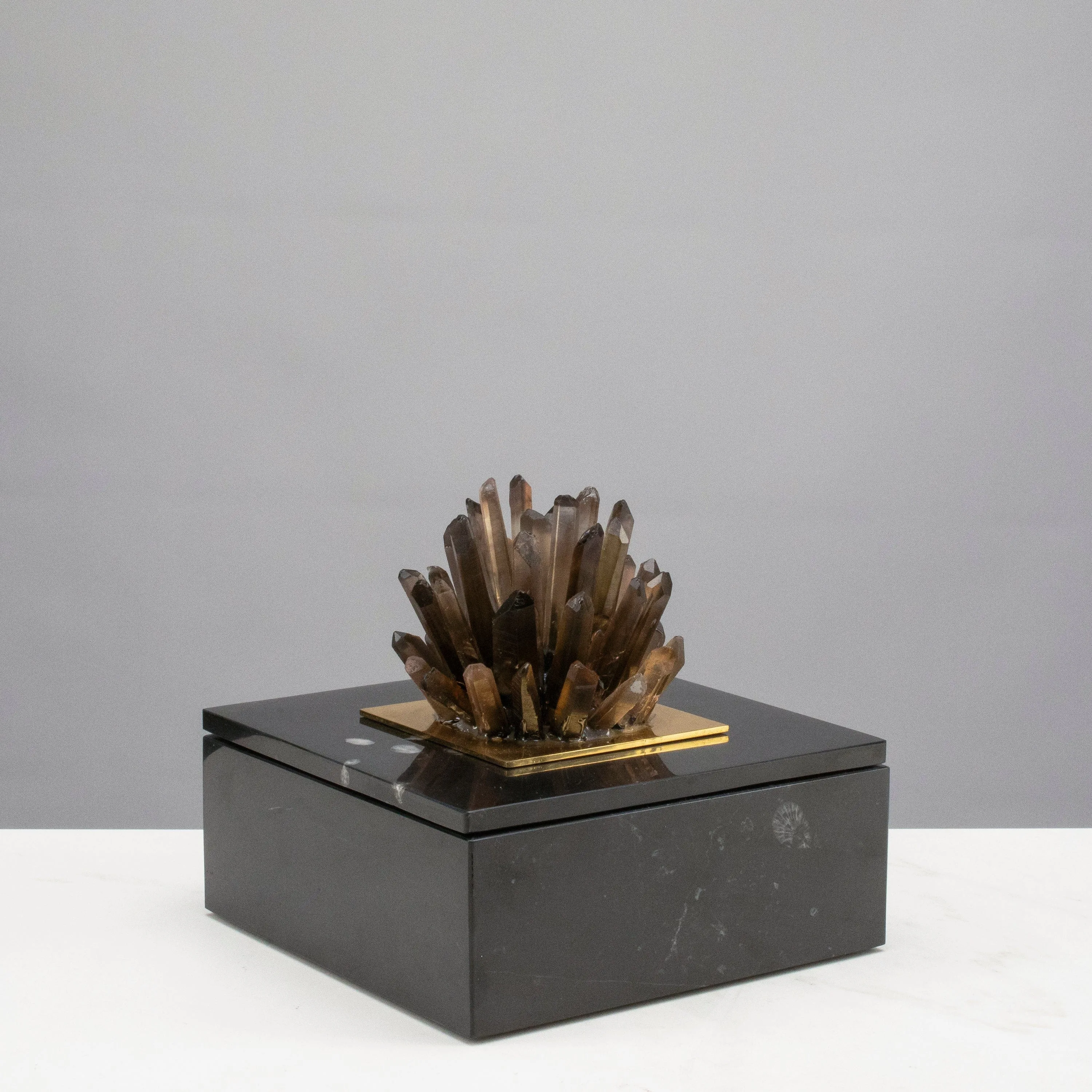 Black Marble Jewelry Box with Smoky Quartz Cluster