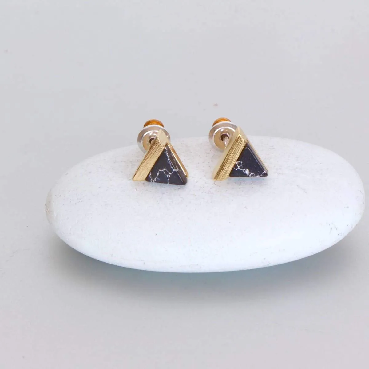 Black Studs, Triangle Stone Earrings, Gifts For Her, Geometric Jewelry, Simple,Delicate Jewelry, Minimalist Jewelry, Unisex,ME5, Nickel & Lead free