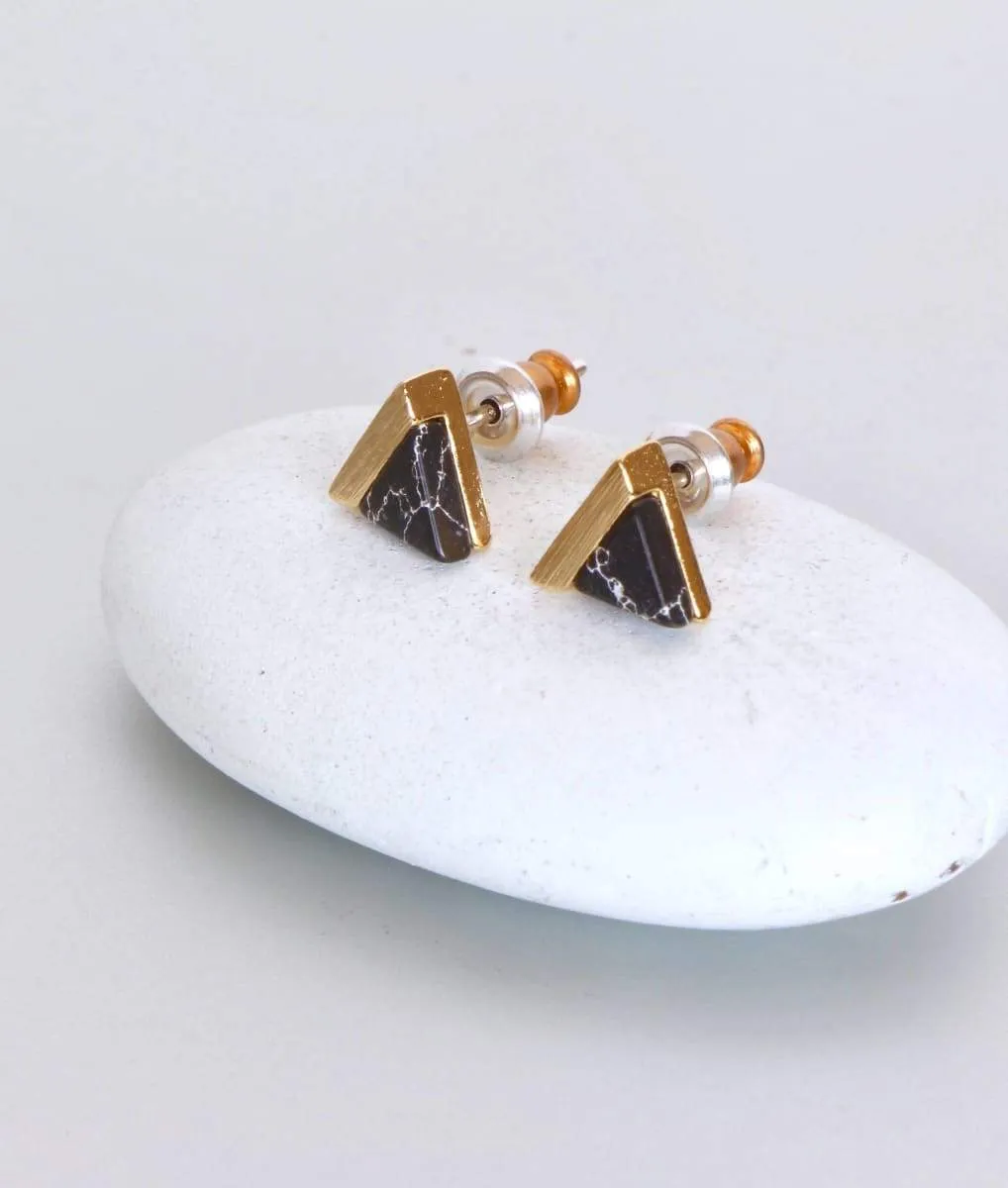 Black Studs, Triangle Stone Earrings, Gifts For Her, Geometric Jewelry, Simple,Delicate Jewelry, Minimalist Jewelry, Unisex,ME5, Nickel & Lead free