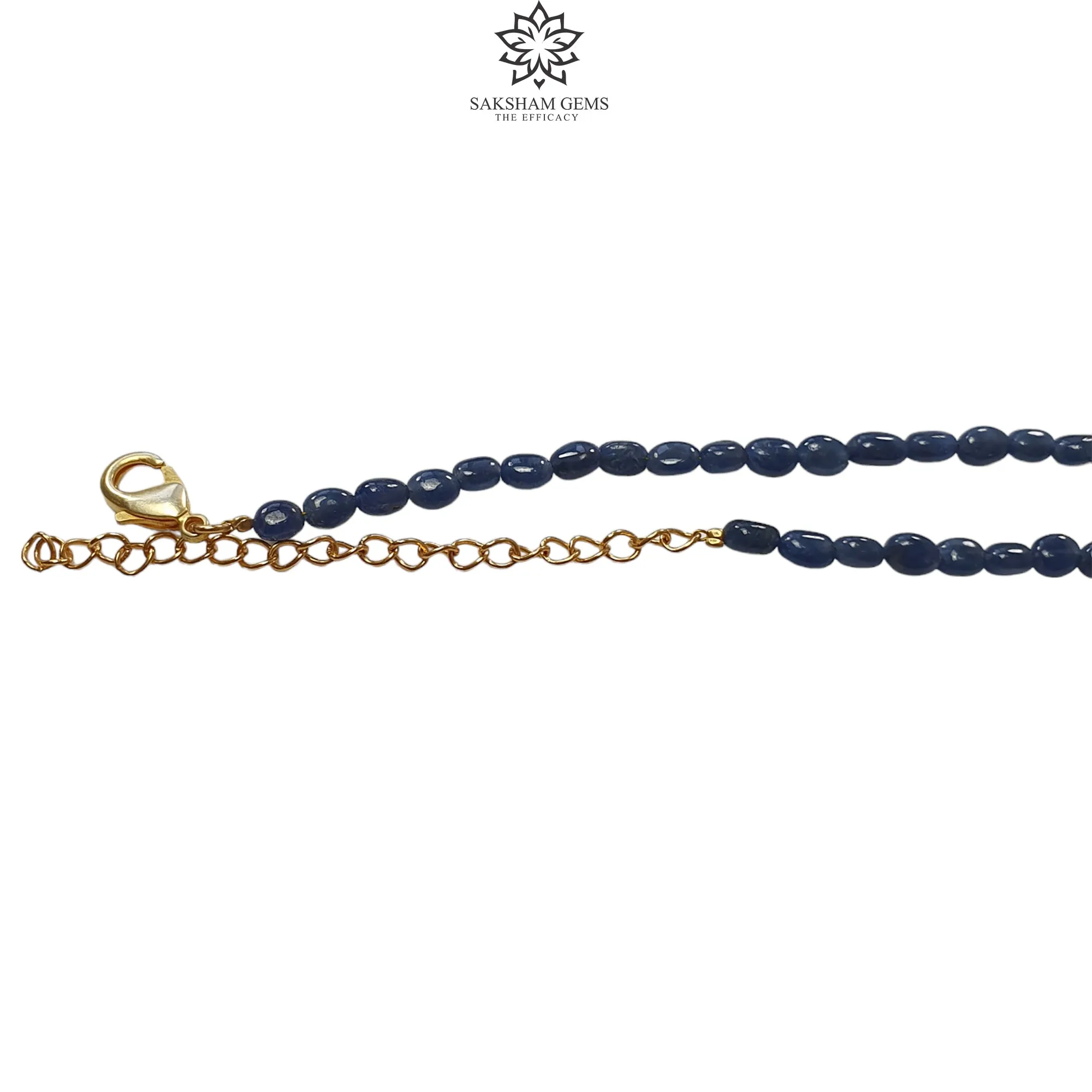 Blue Sapphire Gemstone NECKLACE : 19.30gms Natural Oval Shape Sapphire With Brass Beaded Necklace 20"