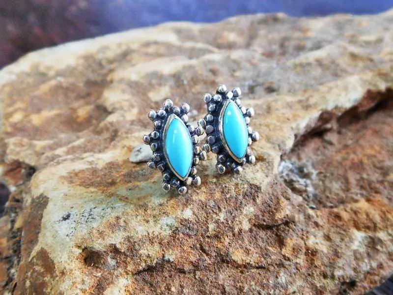 Blue Turquoise Flower Earrings, Turquoise Earrings, Handmade Stone Earrings, Womens Earrings