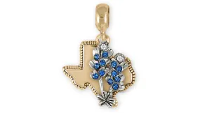 Bluebonnet Jewelry 14k White And Yellow Gold Handmade Bluebonnet Flower Charm Slide This Charm Will Fit A Pandora® Slide Bracelet BBD2XTX-PNSG