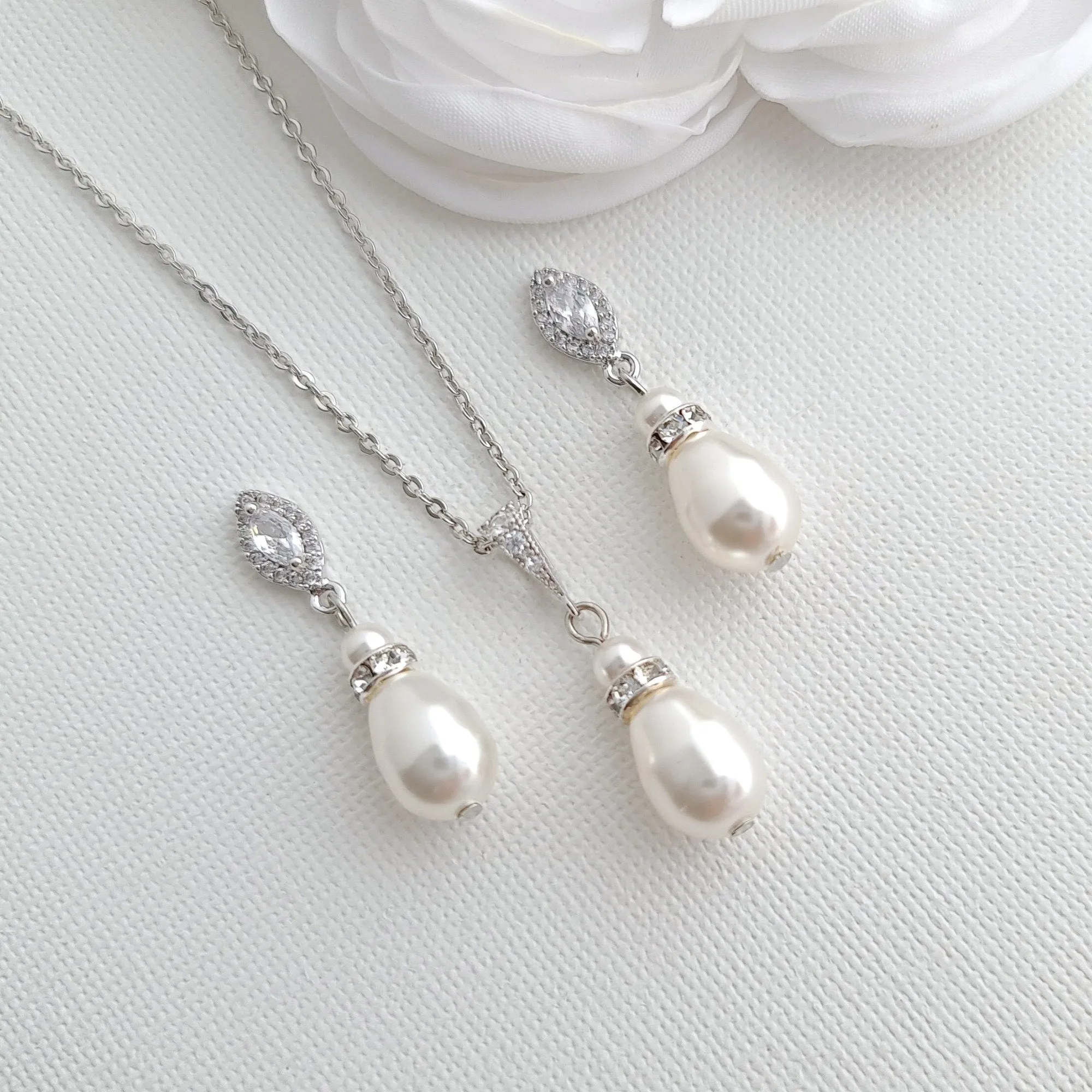 Bridesmaids Jewelry Gift under $50,Pearl Earrings Necklace Set- Ella