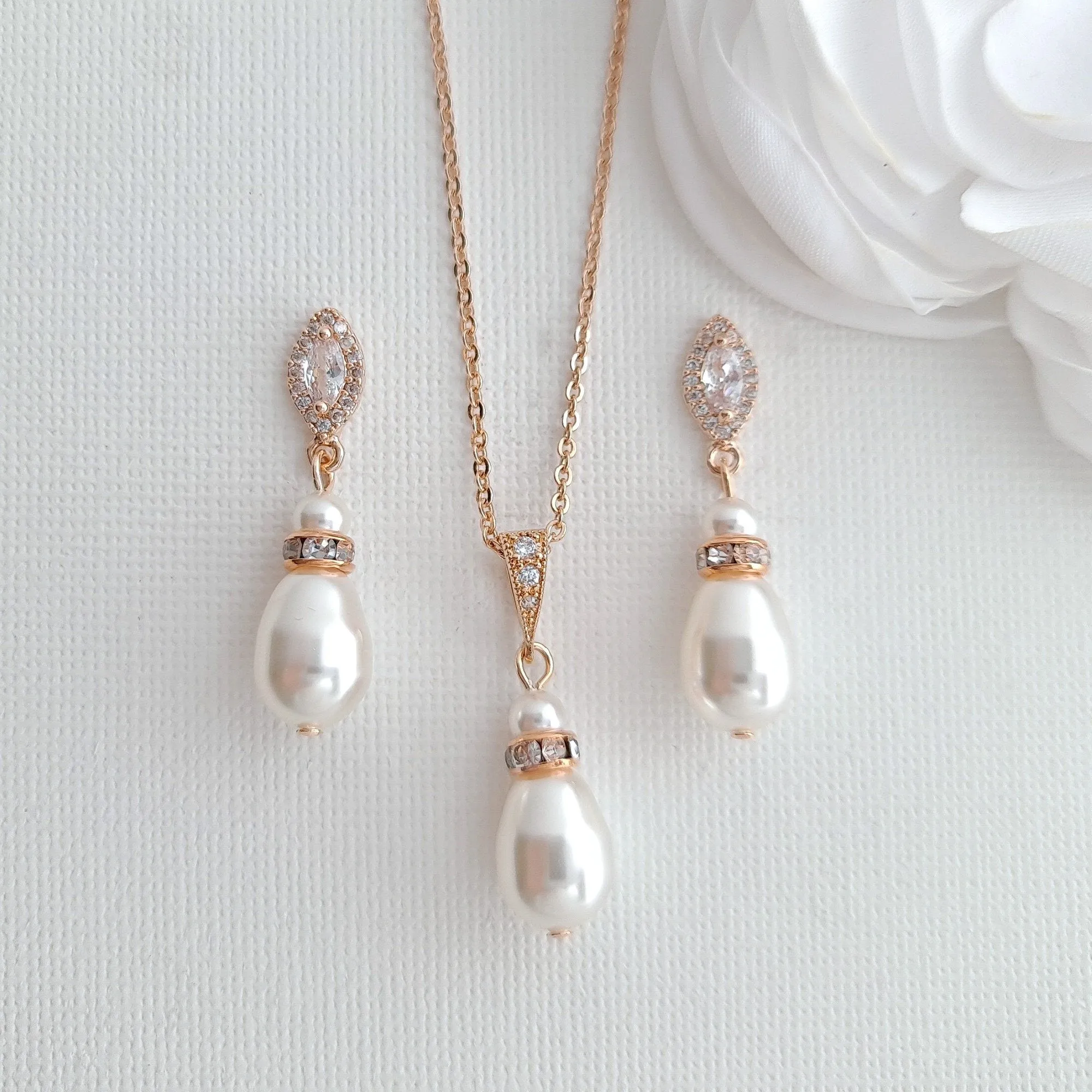 Bridesmaids Jewelry Gift under $50,Pearl Earrings Necklace Set- Ella