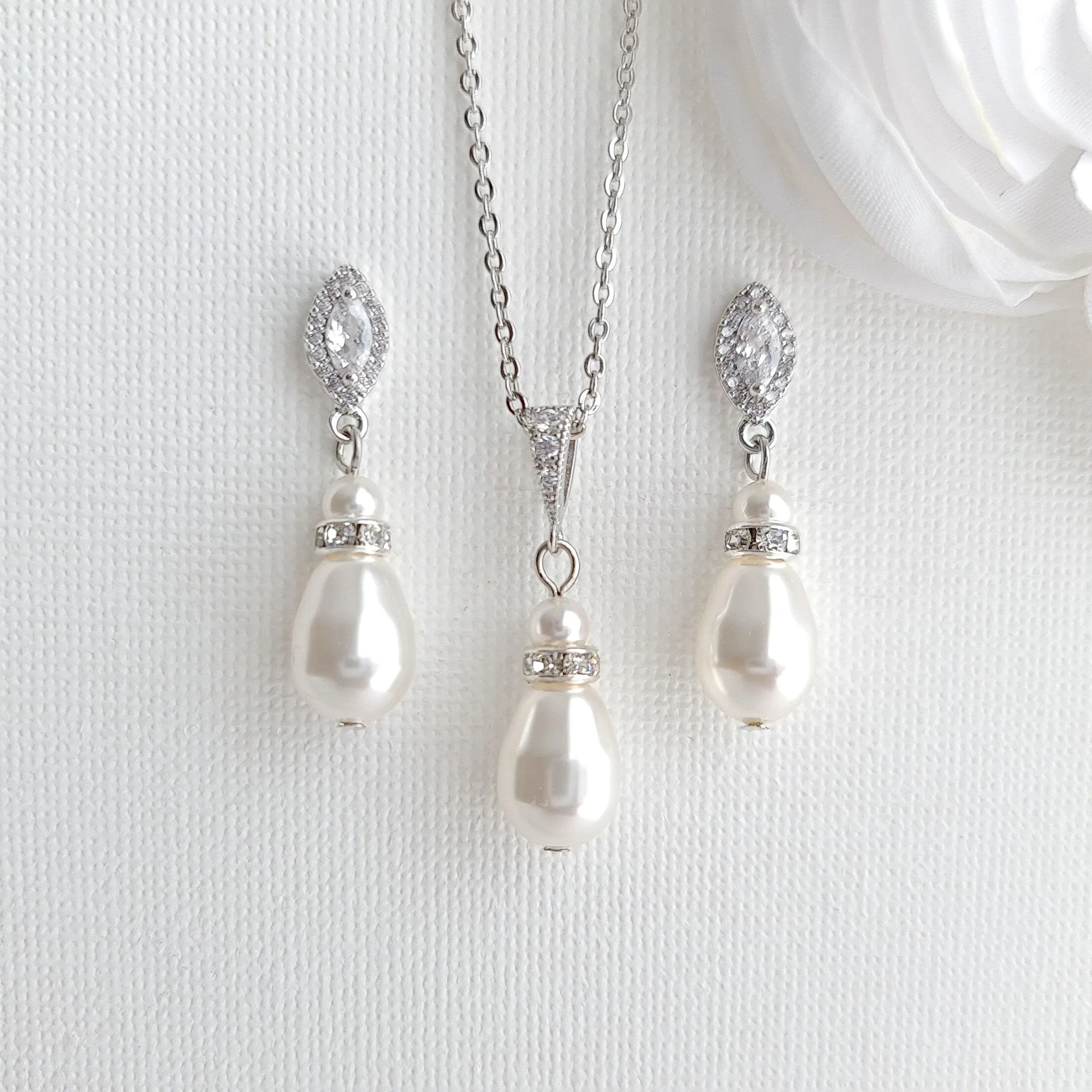 Bridesmaids Jewelry Gift under $50,Pearl Earrings Necklace Set- Ella