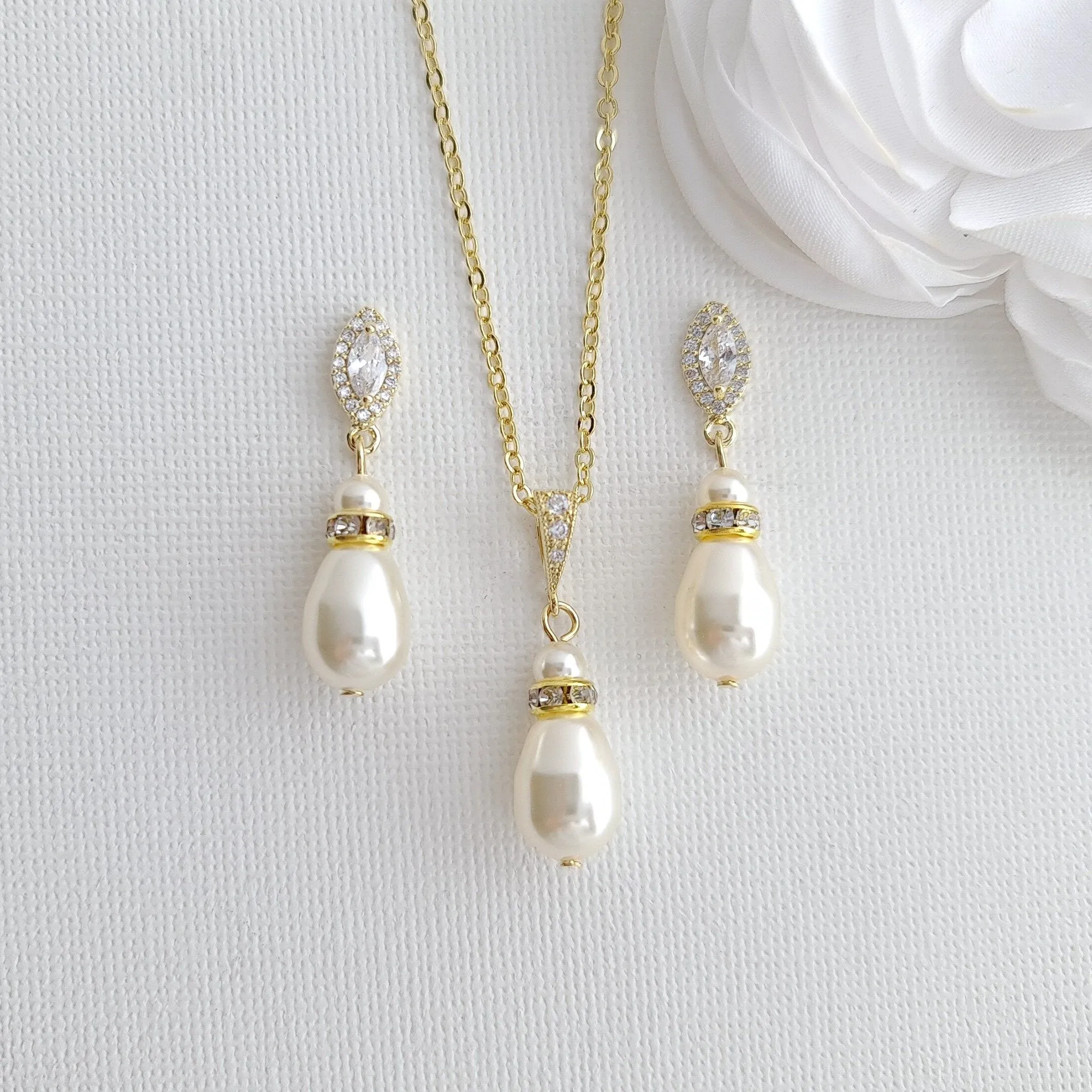 Bridesmaids Jewelry Gift under $50,Pearl Earrings Necklace Set- Ella