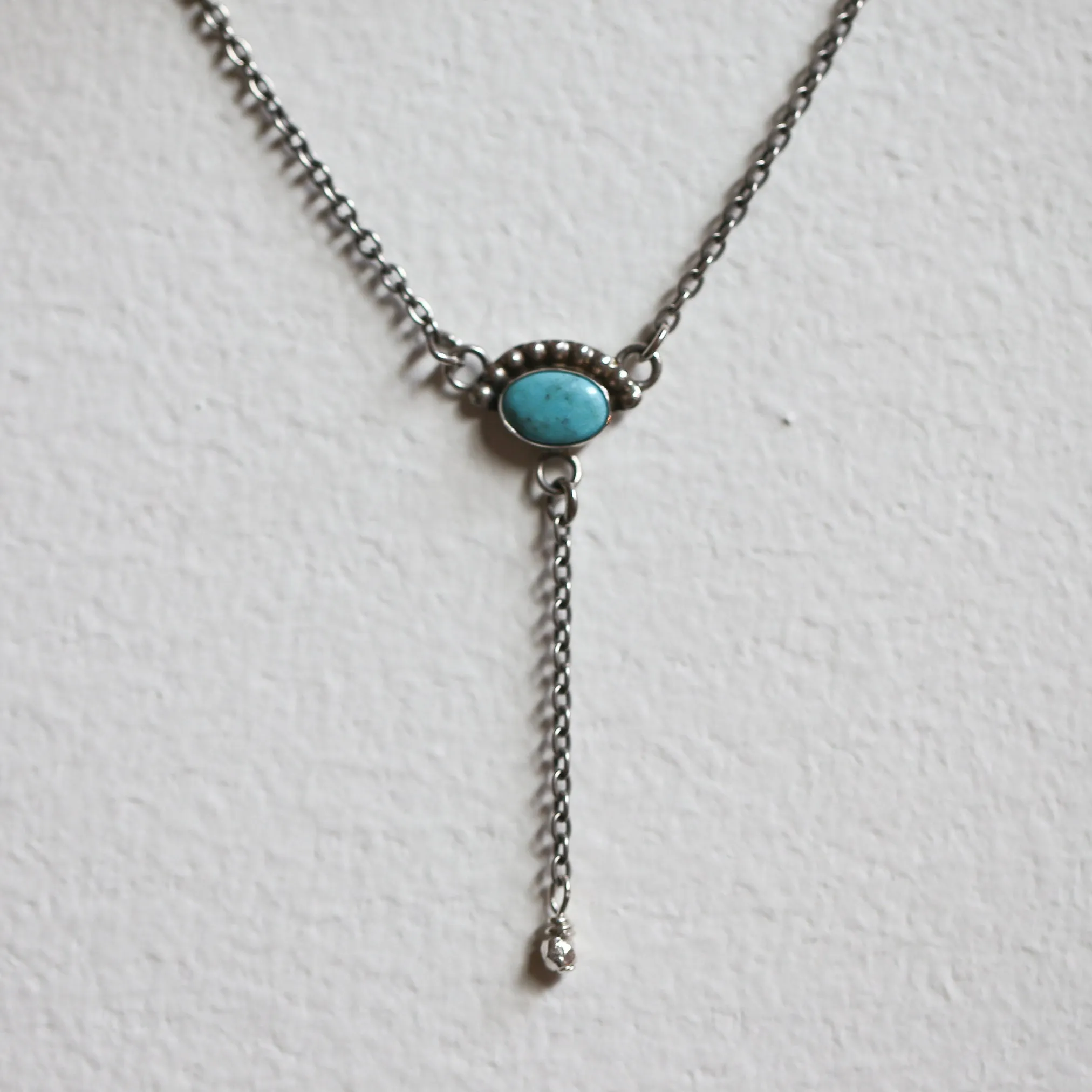 Bright Eyes Turquoise Necklace - Beaded Turquoise Lariat -Dainty Turquoise Y Necklace