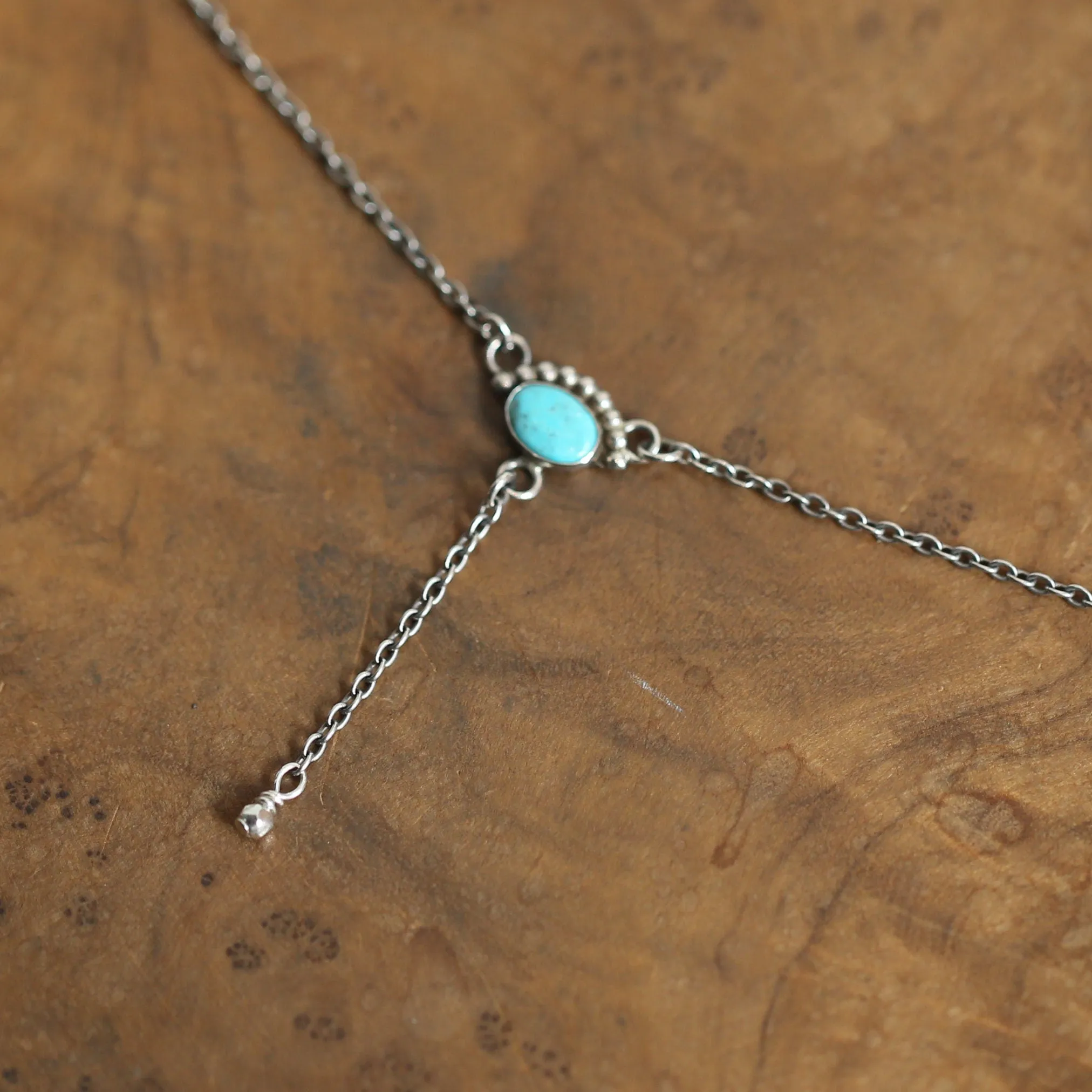 Bright Eyes Turquoise Necklace - Beaded Turquoise Lariat -Dainty Turquoise Y Necklace