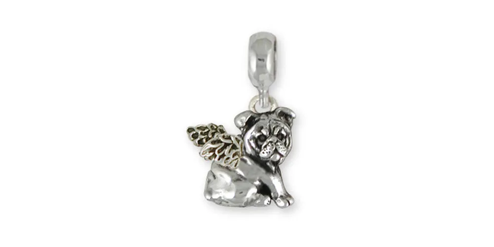 Bulldog Angel Charm Slide Jewelry Sterling Silver Handmade Dog Charm Slide BD30-APNS