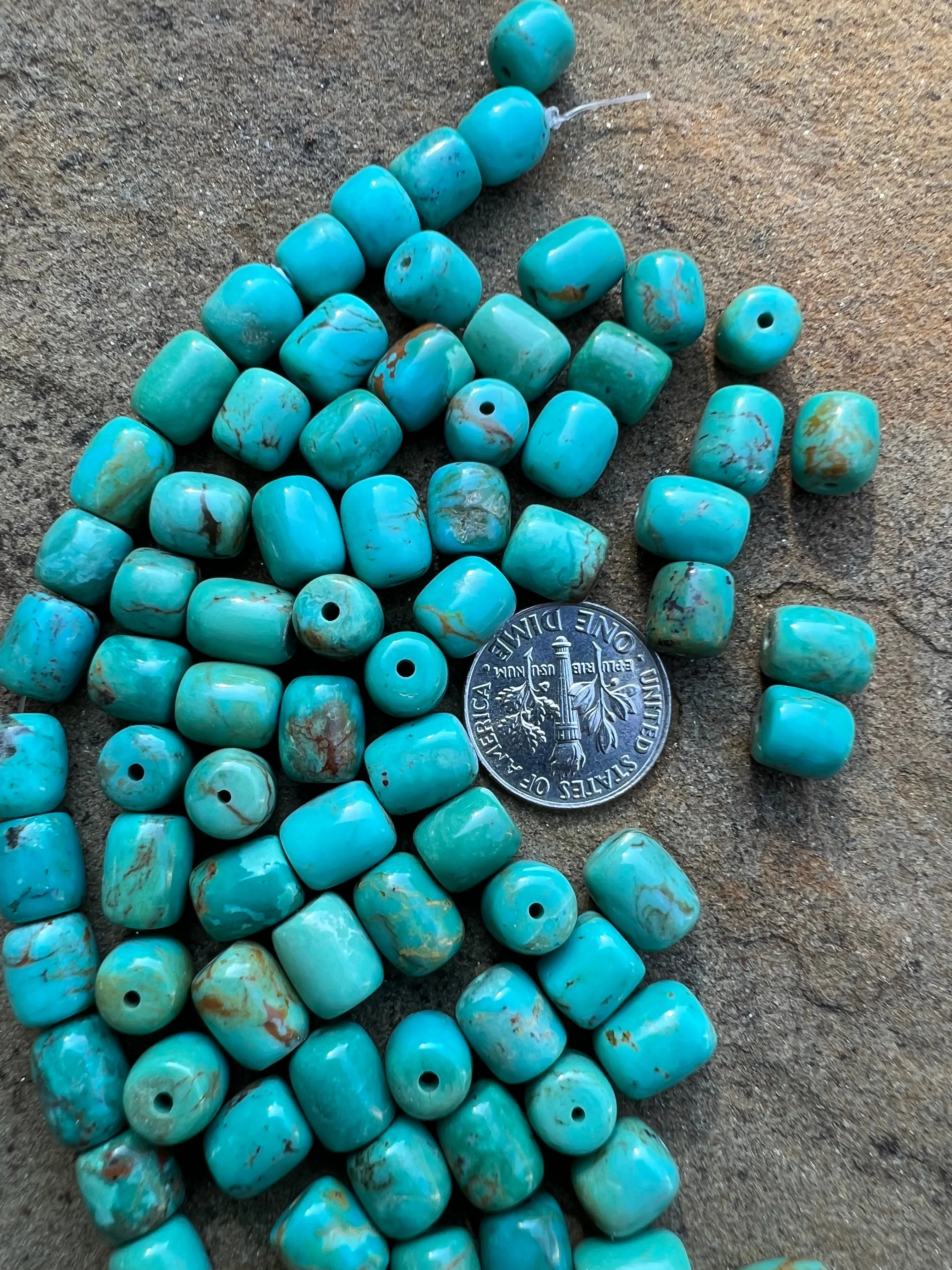 Chilean Turquoise (Chile) 7x8mm Barrel Beads, Package of 5 beads