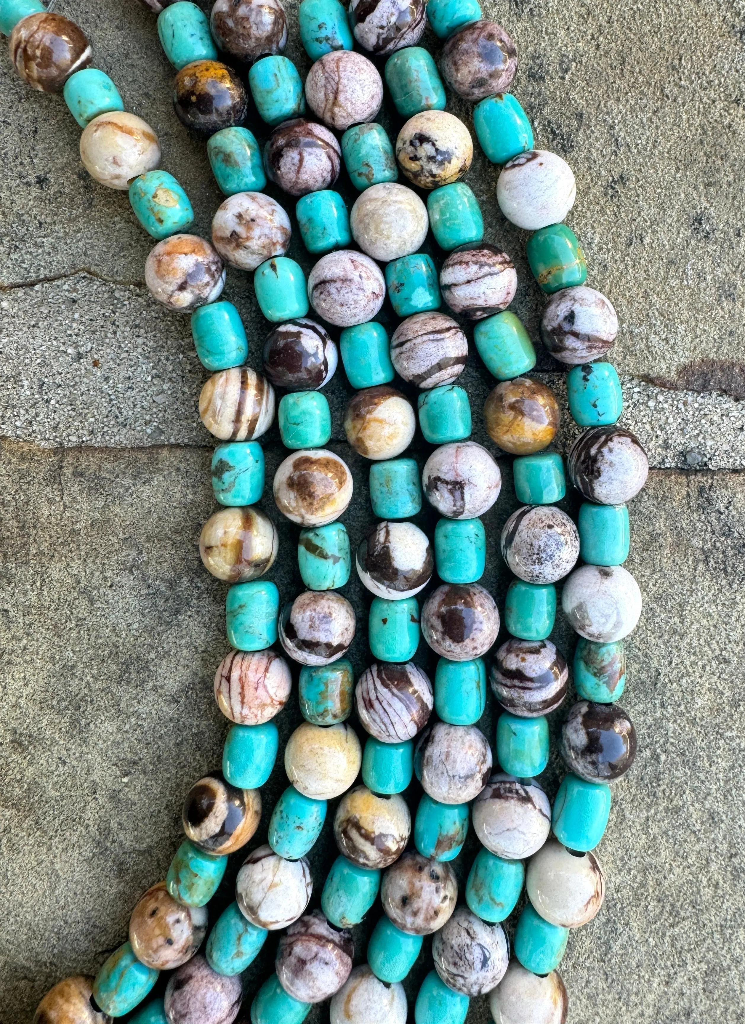 Chilean Turquoise (Chile) and Australian Zebra Stone Designer Bracelet Stands, 8 inch strand